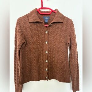 Brooks Brothers Brown Cable-Knit Lambswool Cardigan sz S